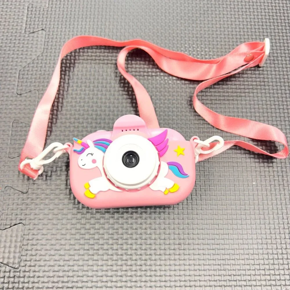 Kids Digital Camera 1080P Pink Unicorn Design With Strap & Screen